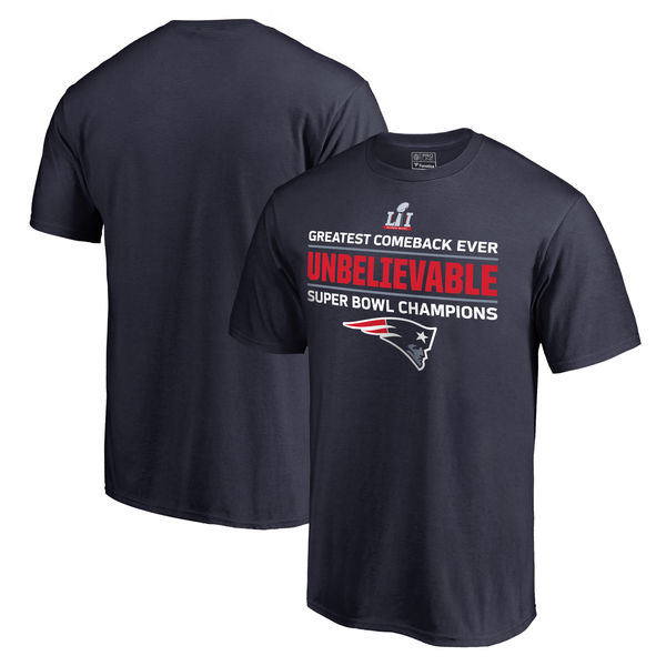 New England Patriots Pro Line by Fanatics Branded Super Bowl LI Champions Unbelievable T-Shirt - Navy